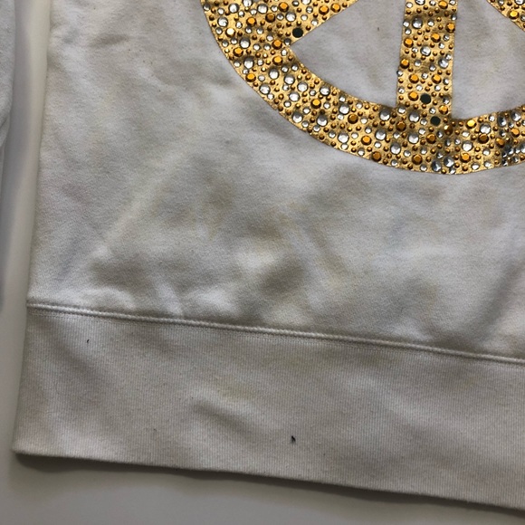 PINK Rhinestone Metallic Peace Sign Zip-Up Hoodie - Picture 9 of 10